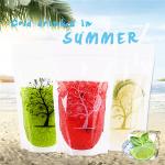 Beverage Pouch with Plastic Straw Hand-held, Clear Frosted Reclosable Zipper Stand Up Juice Drink Bag for sale
