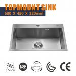 Topmount Stainless Steel Kitchen Sink Rectangular Single Bowl 18 Gauge 68x45 for sale