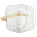 24X24cm Rectangular Wire Mesh Basket White Metal Basket With Wood Handle
