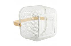 China 24X24cm Rectangular Wire Mesh Basket White Metal Basket With Wood Handle supplier