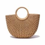 Natural Hemp Crochet Beach Tote Bag , woven rattan handbag With Cloth Inner for sale