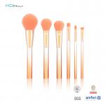 Clear Plastic Handle Travel Makeup Brush 6PCS Orange Nylon Hair for sale