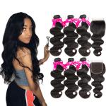 Soft Cambodian Virgin Hair Body Wave 10A Double Weft Bundles With Top Lace Closure for sale
