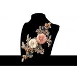 Custom 3D Flower Embroidered Applique Patches Bridal Bead Cord Lace No Azo for sale