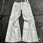 Custom Leather Flare Wide Leg Sweat Pants Baggy Men Joggers Track Zip up Cargo Streetwear Loose Sweatpants With Zipper Side for sale