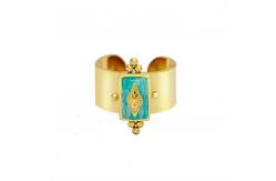 China Opening Adjustable Gold Plated Band Rings Geometric Natural Turquoise Gemstone supplier