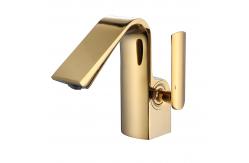 China Gold Grey Waterfall Single Handle Basin Mixer Electroplated Finish supplier