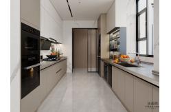 China Off-White Stainless Steel U-Shaped Kitchen Cabinet With Seamlessly Integrated Design supplier