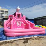 Commerical Inflatable Ground Water Park Mobile Pink Princess Bouncer With Pool Slide for sale