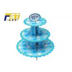 Blue Round Cardboard Cake Display , Offset Printing Paper 3 Tier Cake Stand for sale