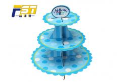 China Blue Round Cardboard Cake Display , Offset Printing Paper 3 Tier Cake Stand supplier
