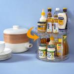 Dia 27cm Rotatable Double Layer Spice Rack Plastic Kitchen Organizer