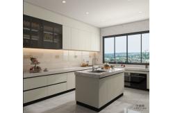 China Off-White Stainless Steel U-Shaped Kitchen Cabinet With Seamlessly Integrated Design supplier