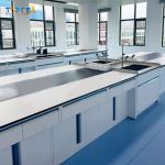 Customized Number of Handles and Load Capacity of 200-250 Kg in Steel-wood Lab Island Bench for Heavy Duty Laboratory Work for sale