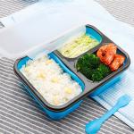 Rectangle 460g 3 Compartments Silicone Folding Lunch Box for sale