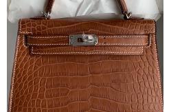 China Square Crocodile Skin Bag , Yellowish Brown Crocodile Skin Handbag supplier