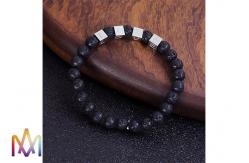 China 22g Etching Words Available Volcanic Stone Bead Bangle supplier