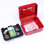 China Large Metal Money Security Safe Box Red Cash Box With Lock Key And Money Tray manufacturer