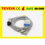 Round  6 Pin One piece 5 leads ECG cable with snap for mindray, medical ecg cable for sale