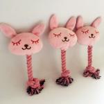 Rabbit Shape Plush Pet Toys Pink Color Printing / Embroidery Logo 22G for sale