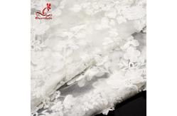China White 3d Embroidered Lace Fabric For Wedding Dress With Elastic Nylon Net supplier
