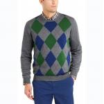 Pullover Jacquard Knit Sweater With Argyle Pattern 100 Wool Material 12GG Gauge for sale