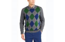 China Pullover Jacquard Knit Sweater With Argyle Pattern 100 Wool Material 12GG Gauge supplier