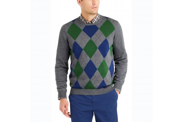 Pullover Jacquard Knit Sweater With Argyle Pattern 100 Wool Material 12GG Gauge