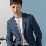 Knit Fabric formal Suit Navy Mens Slim Fit Casual Blazer