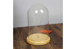 China Oak Base D20 X H23cm Borosilicate Clear Glass Dome Cloche supplier