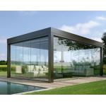 Outdoor louvered electric pergola with windproof zip blinds and glass doors for sale