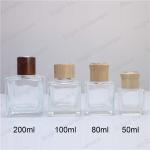 Custom 50ml 100ml 150ml 200ml Square Diffuser Bottle with Wooden Lid for sale