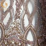Purple 3D Beads Wedding Lace Fabrics Multicolor 91.44cm Length With Sequins for sale