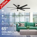 65 Inch 7 ABS Black Blades LED Ceiling Fan with Remote Control and Multicolor Lighting for sale