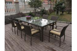China Dark Brown Rattan Garden Dining Sets With Table And 8pcs Arms Chair supplier