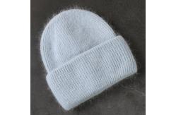 China 58cm Real Rabbit Fur Knitted Hat Solid Warm Cashmere Wool Skullies Beanies supplier