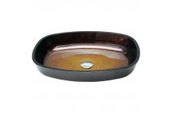China Gradient Brown Tempered Bathroom Wash Basins Melon Shape Table Top Solid Glass Sinks supplier