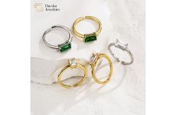 China Square Crystal Zircon 18k Diamond Rings Gold Plated Adjustable Opening supplier