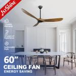 60 Inch Dark Walnut 5 Speed Remote Control 3 Blade Wood Blade DC Ceiling Fan for Hotel for sale