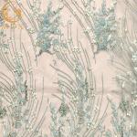 20% Polyester Blue 3D Flower Lace Fabric For Evening Gown for sale