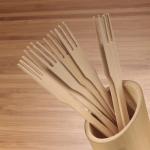 14cm Disposable Bamboo Trident Fork 5.5'' For Dessert Cake Dish in Restaurants for sale