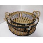 12.8 Inch Bamboo And Metal Food Storage Basket With Rope Handle Tray for sale