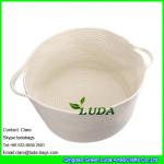 LDKZ-061 white cotton rope storage basket with handles soft durable toy storage nursery bins for sale
