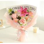 Already Made Artificial Woven Blue Rose Crochet Flower Bouquet for Anniversary Valentines Day Gift for sale