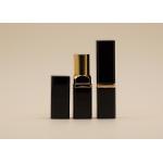Cuboid Black Lip Balm Tubes Screen Printing Surface Gold Aluminum Ring In Middle