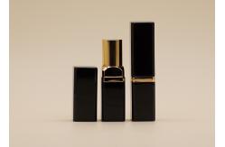 China Cuboid Black Lip Balm Tubes Screen Printing Surface Gold Aluminum Ring In Middle supplier