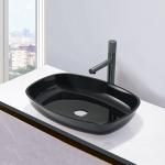High Glossy Black Tempered Bathroom Wash Basins Smooth Interior And Exterior for sale