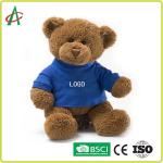 BSCI 12 Inch Plush Teddy Bear Hot Transfer Printing With Blue Clothes for sale