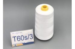 China Bleaching White 60/3 Industrial Hand Quilting Thread Ring Spun Polyester Plastic Cones supplier
