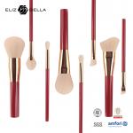 Private Label 8 Piece Makeup Brush Set Red Plastic Handle Rose Gold Ferrule Synthetic Hair for sale